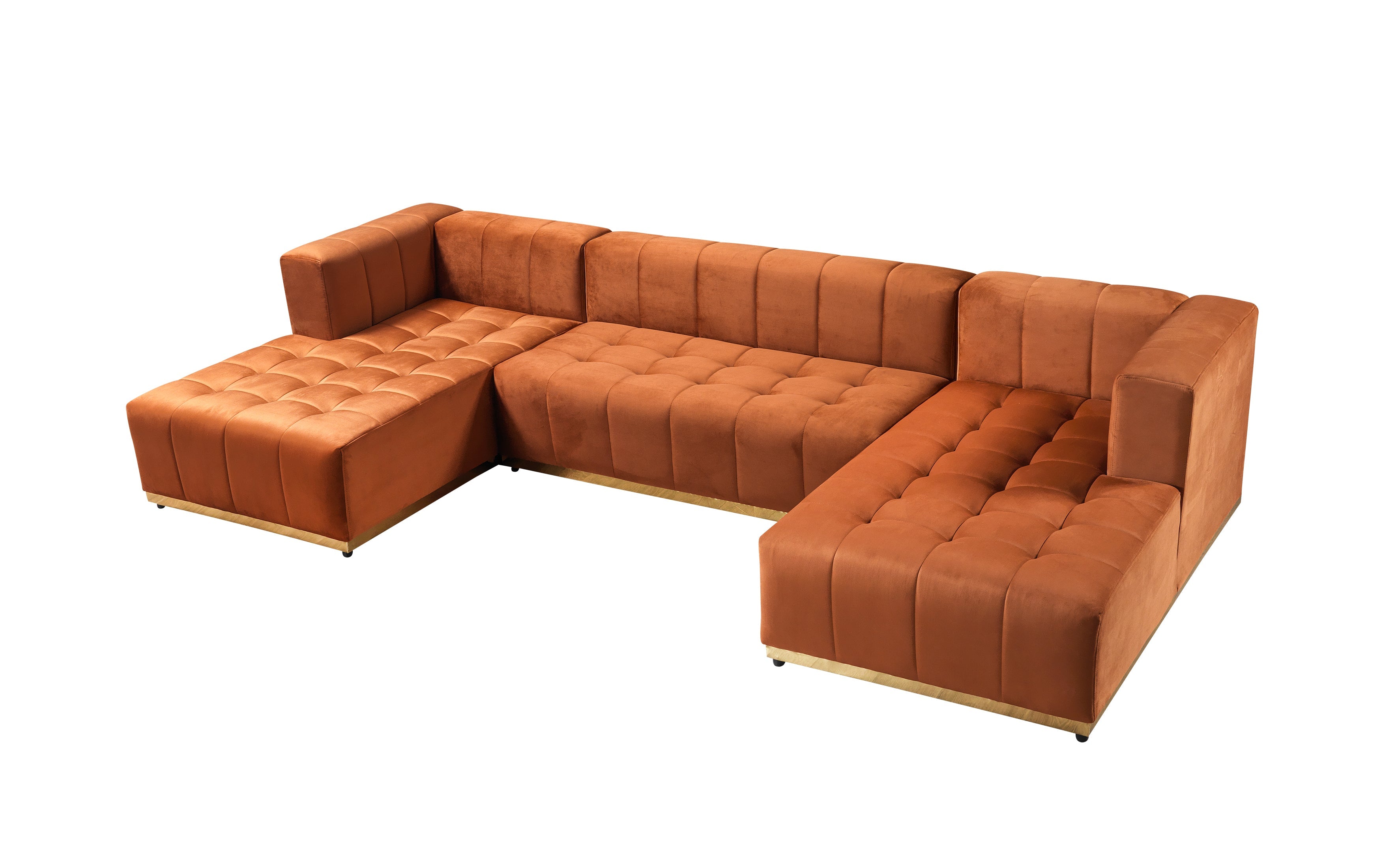 Elisha Orange Velvet Double Chaise 140" Sectional - ELISHAORANGE-SEC
