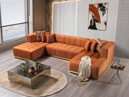 Elisha Orange Velvet Double Chaise 140" Sectional - ELISHAORANGE-SEC