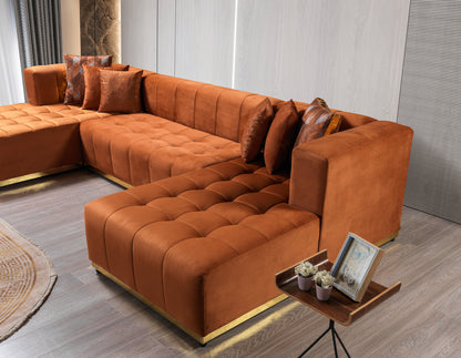 Elisha Orange Velvet Double Chaise 140" Sectional - ELISHAORANGE-SEC