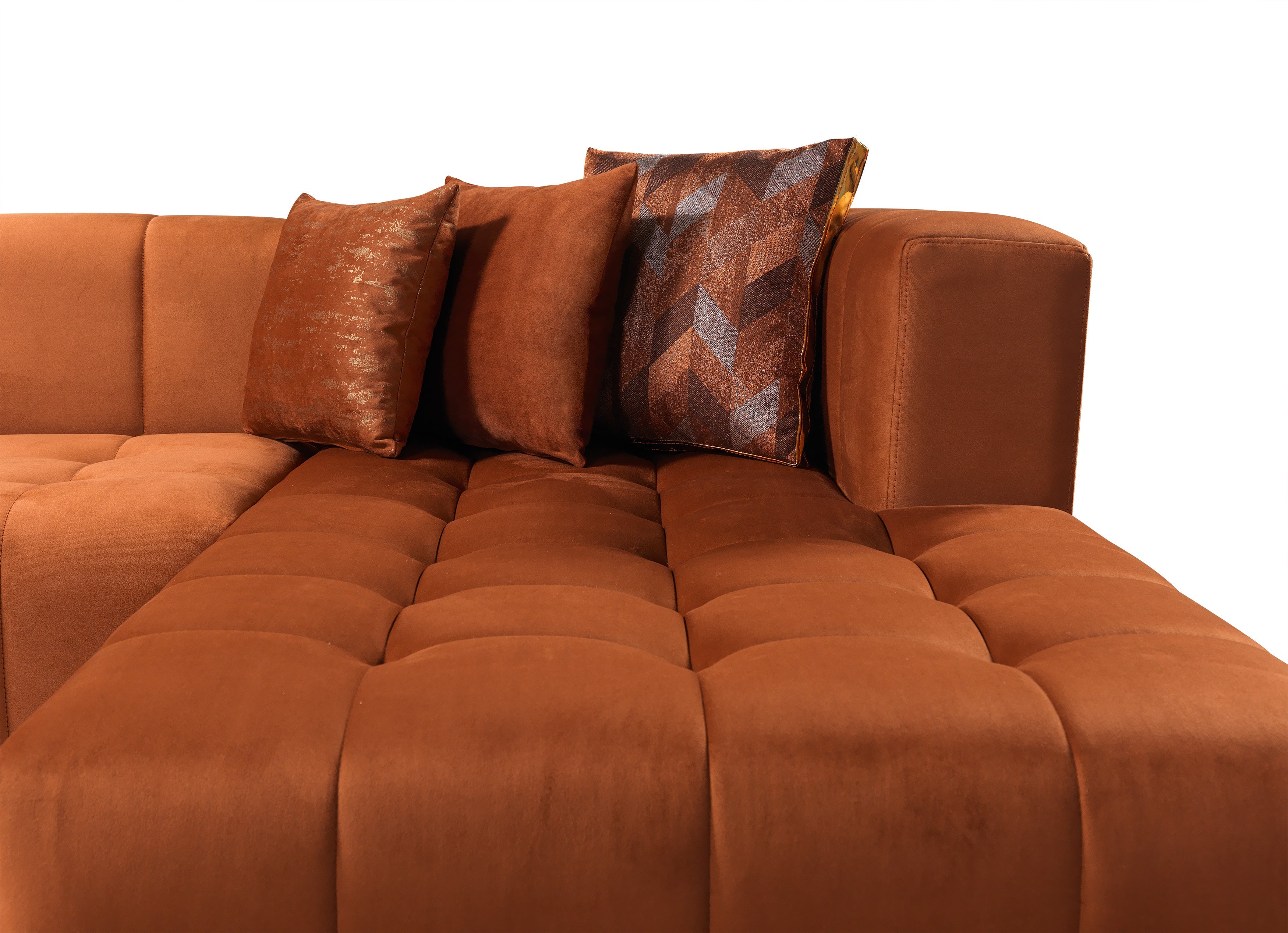Elisha Orange Velvet Double Chaise 140" Sectional - ELISHAORANGE-SEC