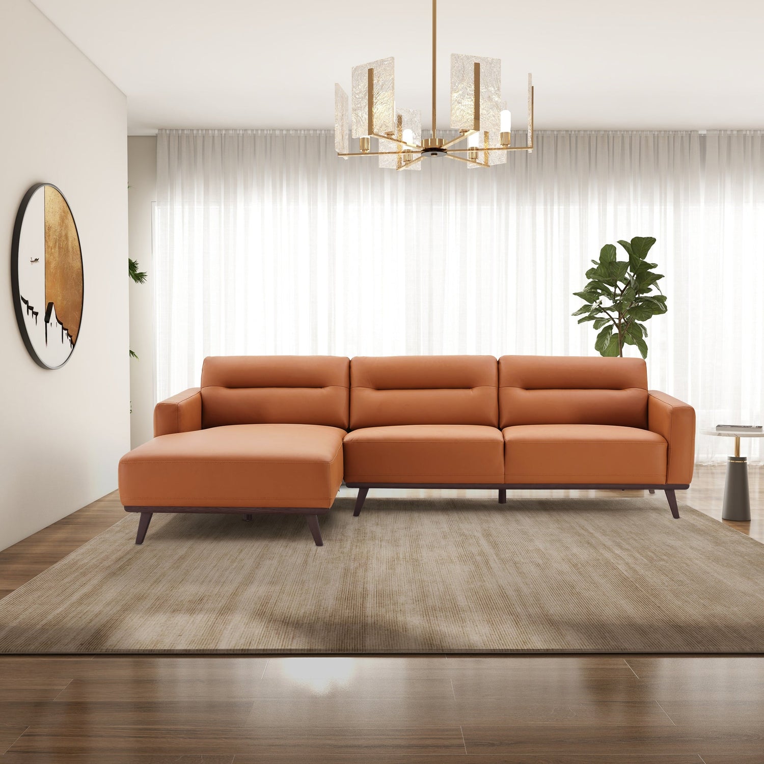 Ella L-Shaped Cognac PU Leather Left Sectional Couch - SEC03100203