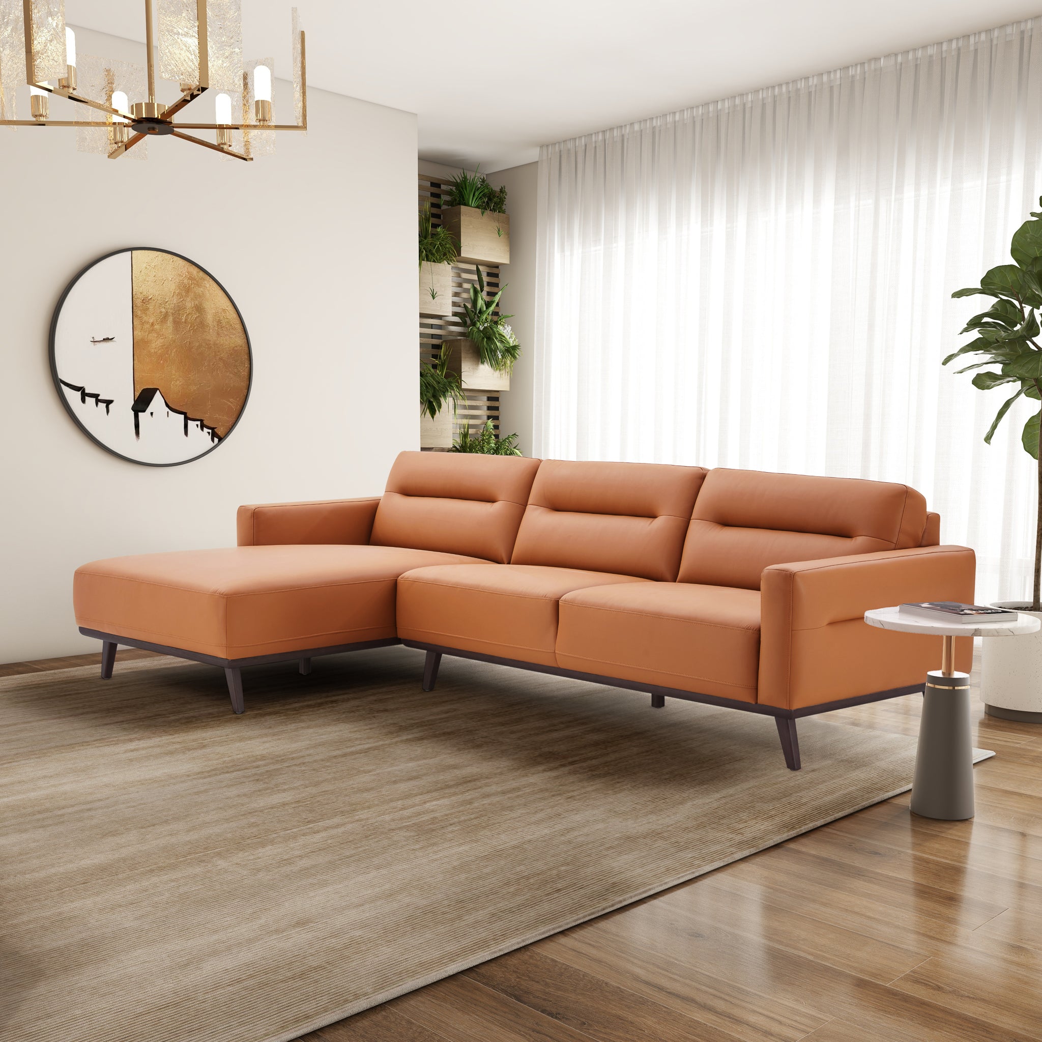 Ella L-Shaped Cognac PU Leather Left Sectional Couch - SEC03100203