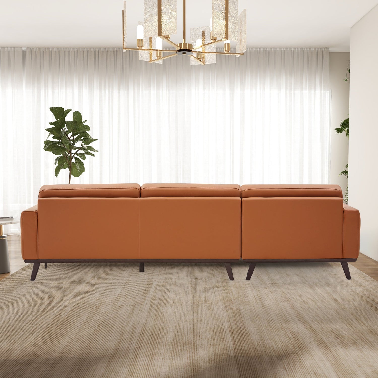 Ella L-Shaped Cognac PU Leather Left Sectional Couch - SEC03100203