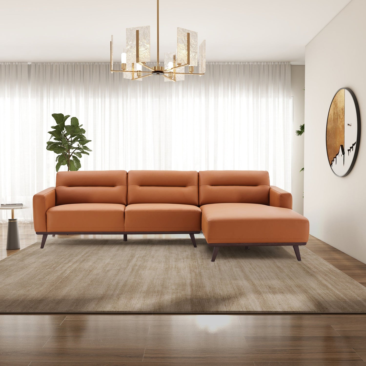 Ella L-Shaped Cognac PU Leather Right Sectional Couch - SEC03100204