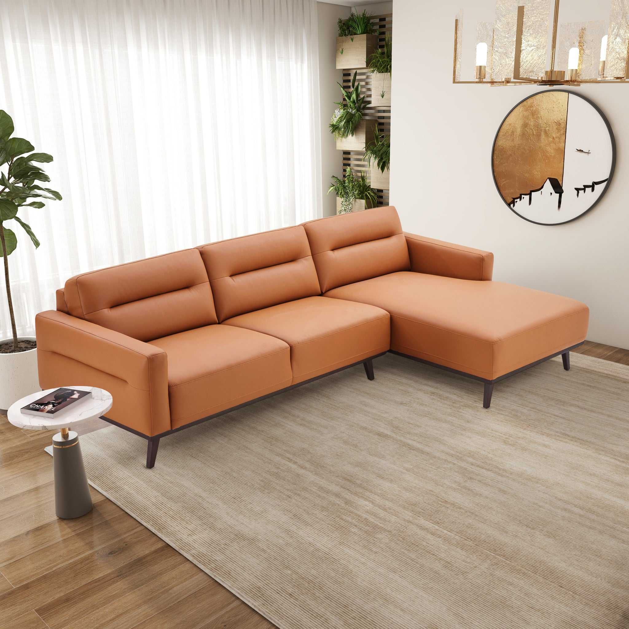 Ella L-Shaped Cognac PU Leather Right Sectional Couch - SEC03100204