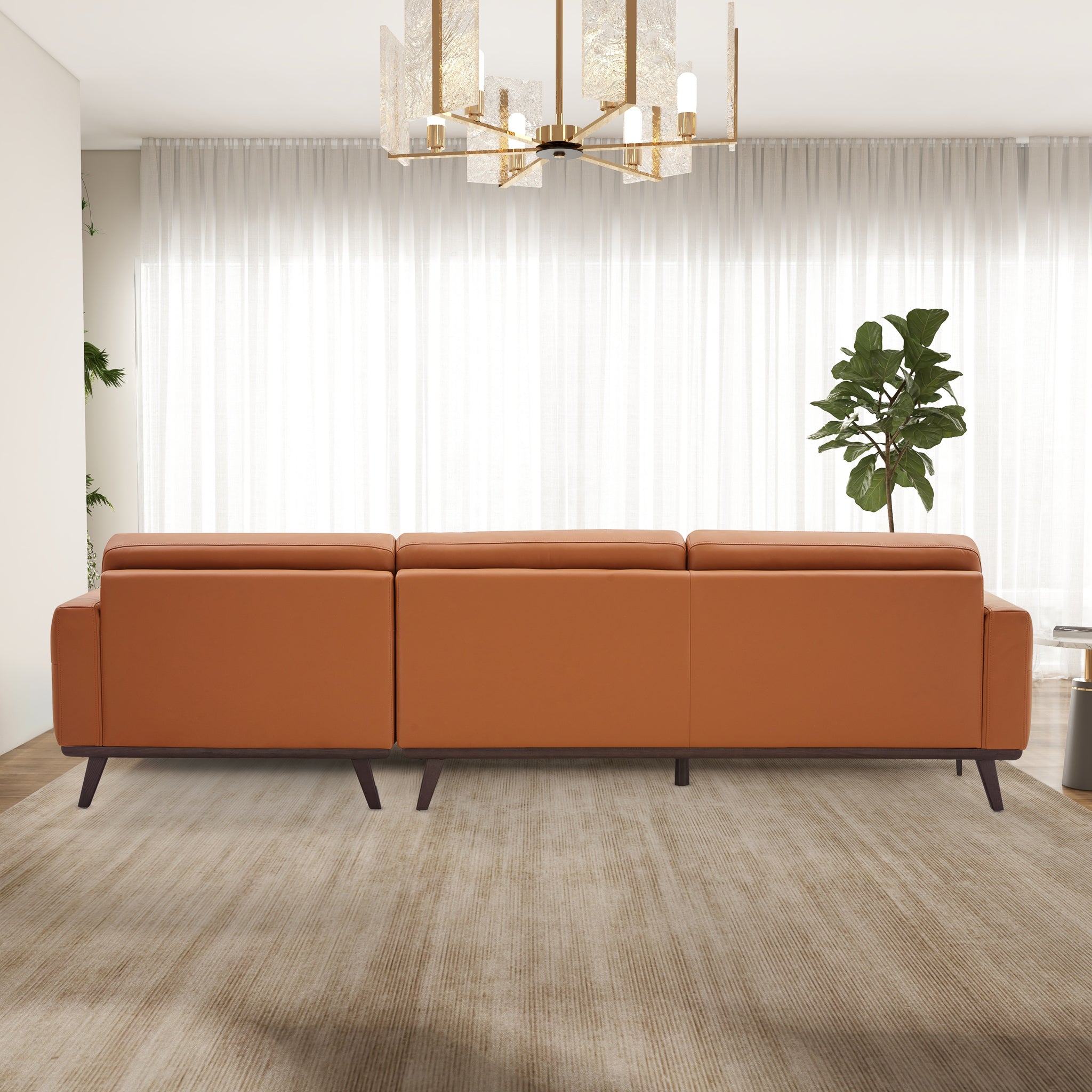 Ella L-Shaped Cognac PU Leather Right Sectional Couch - SEC03100204