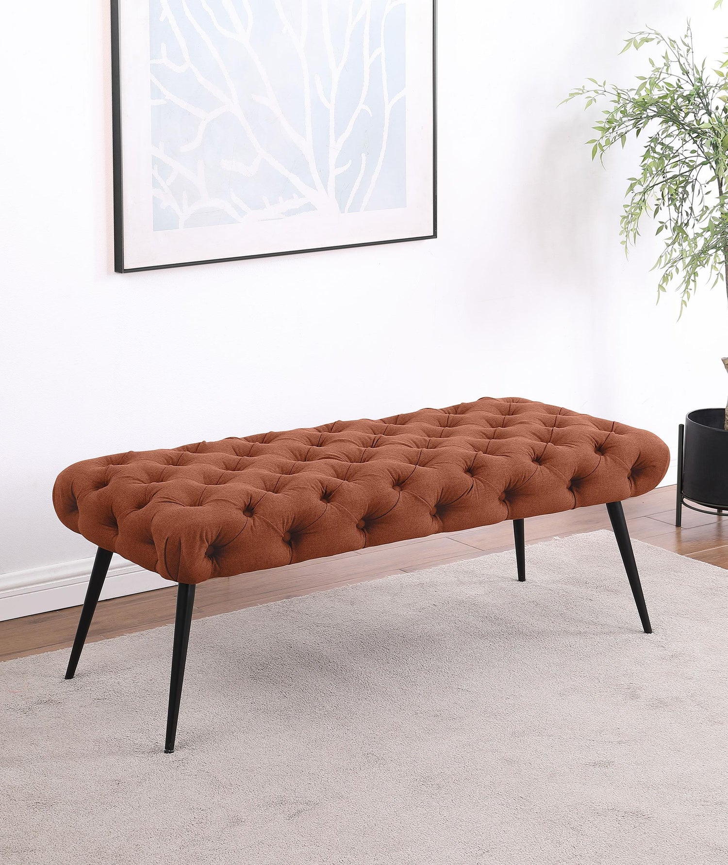 Ella Upholstered Tufted Bench Stainless Steel Legs Rust - 910335