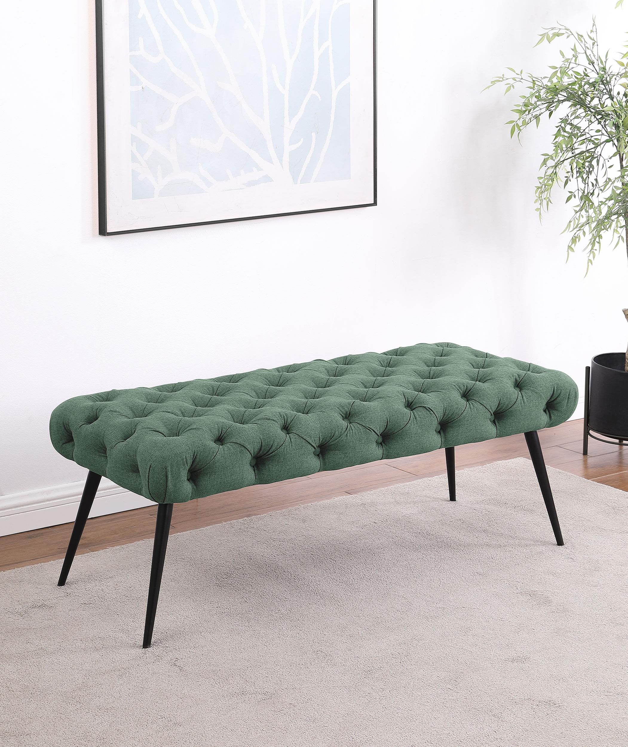Ella Upholstered Tufted Bench Stainless Steel Legs Teal - 910336