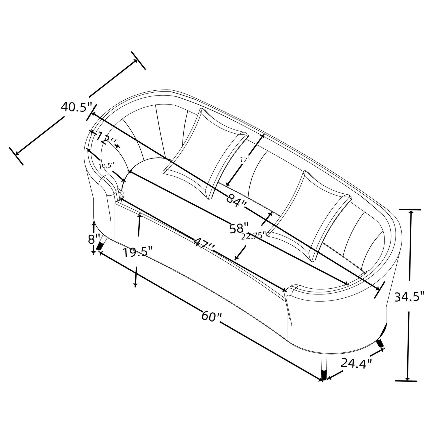 Ellorie Upholstered Channel Back Curved Loveseat Beige - 504838