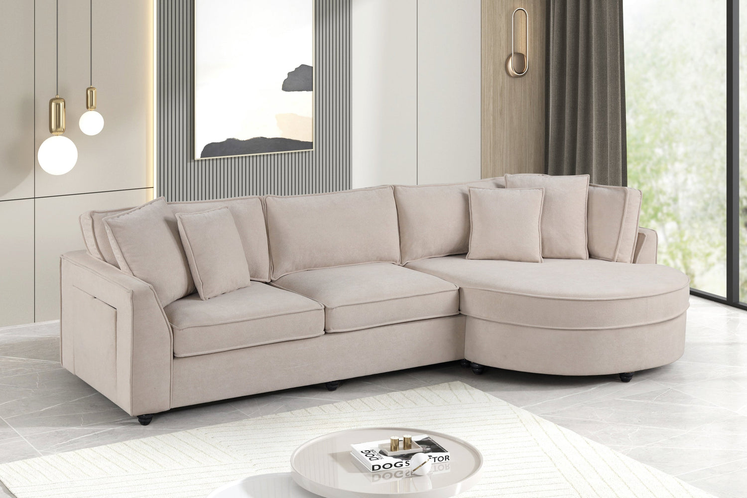 Elva Beige Sectional (w/ Reversible Chaise) - ELVA BEIGE
