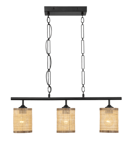 Elysian Three Lights Island With Natural Rattan Shade Farmhouse Chain Ceiling Lamp - PNL03900501