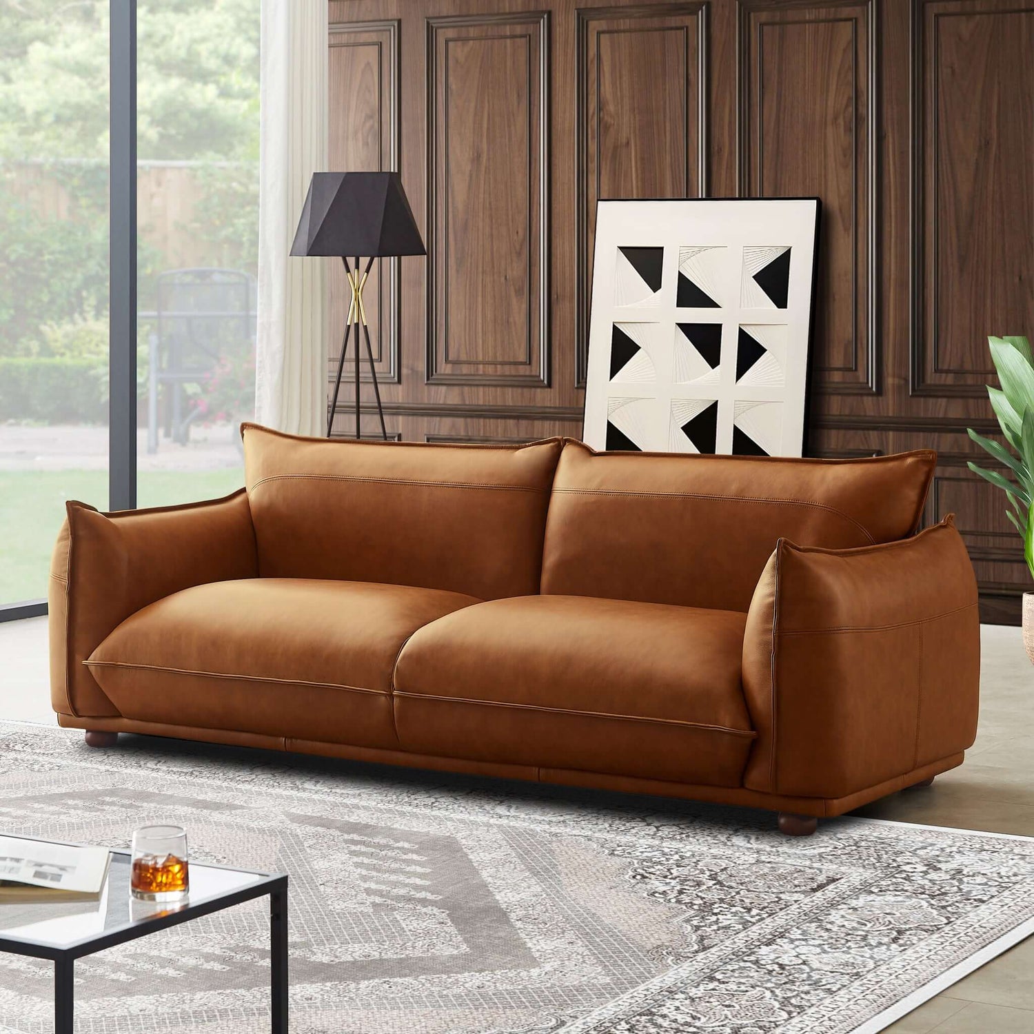 Emma Mid Century Modern Luxury Cognac Leather Sofa - SOF00302801