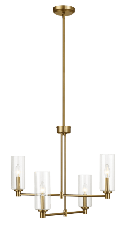 Enigma Four Lights Chandelier With Clear Ribbed Glass -Satin Brass - PNL03900701