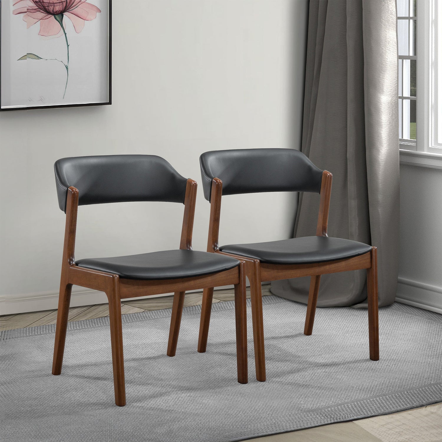 Enzo Black Leather Dining Chair (Set Of 2) - DCH00800901