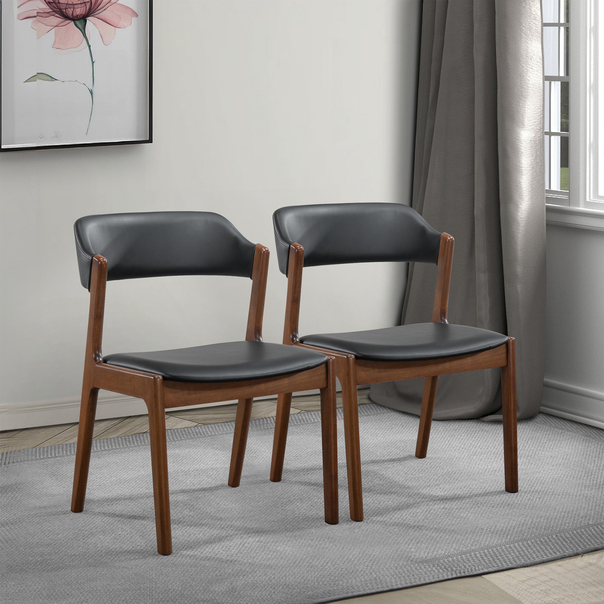 Enzo Black Leather Dining Chair (Set Of 2) - DCH00800901