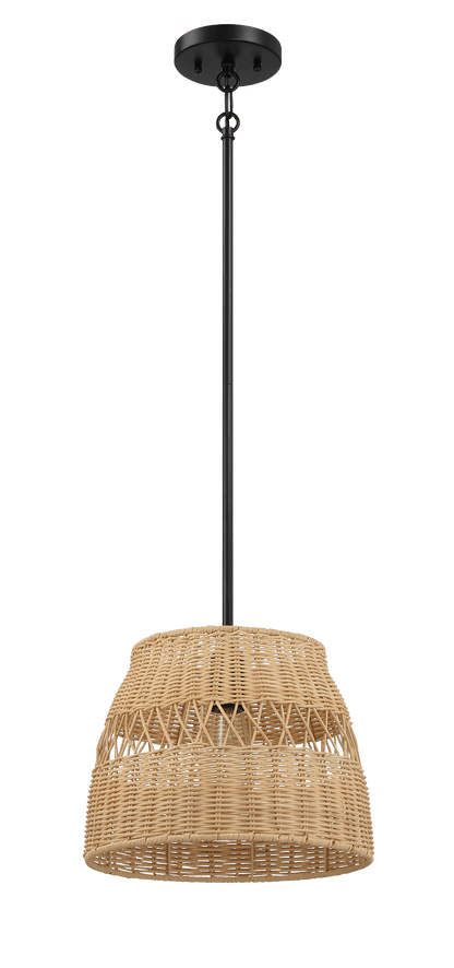 Essence Single Lights Pendant With Rattan Shade  Black Metal Finish for Farmhouse Style - PNL03900901