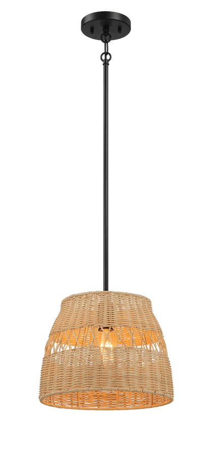 Essence Single Lights Pendant With Rattan Shade  Black Metal Finish for Farmhouse Style - PNL03900901