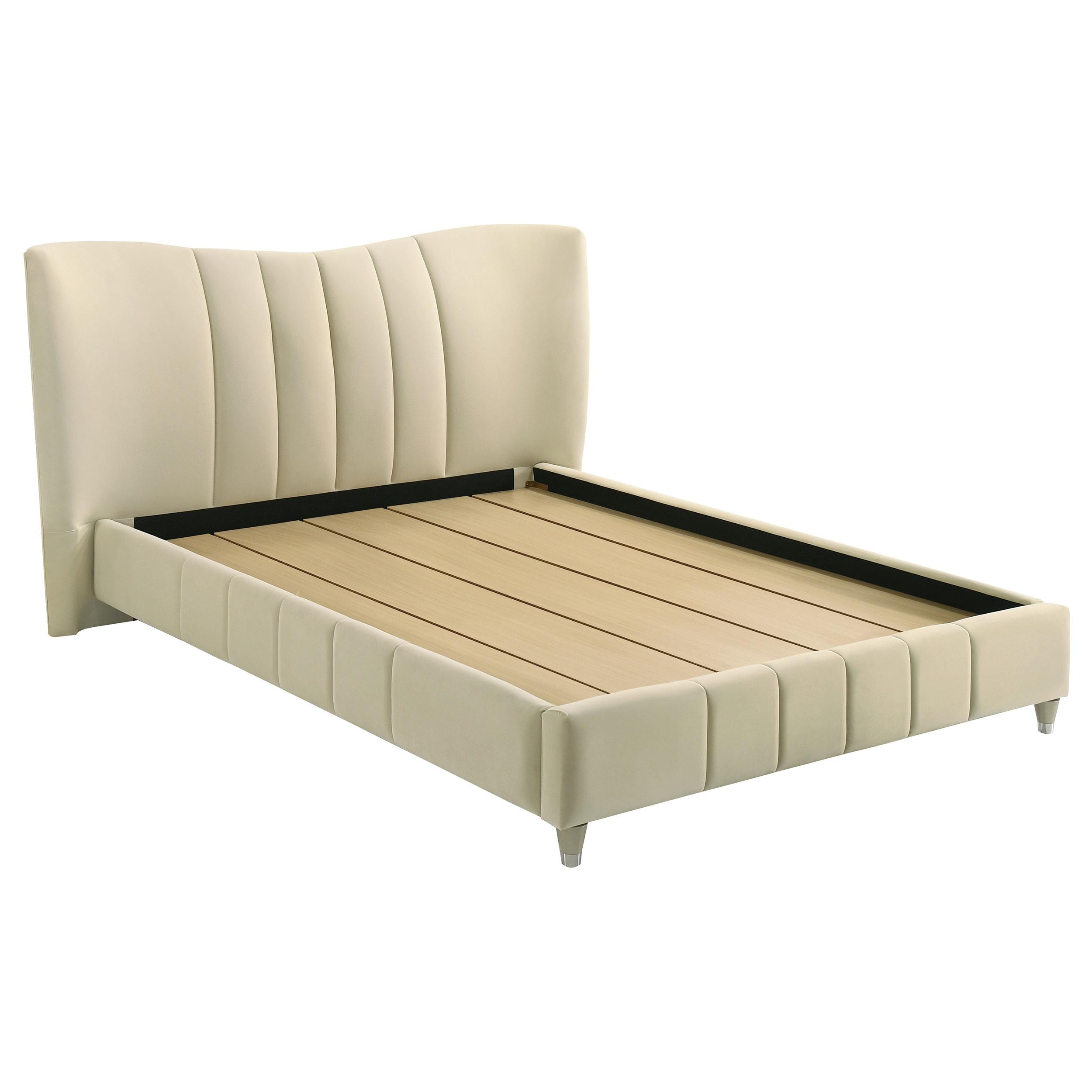 Evelyn Upholstered Queen Panel Platform Bed Ivory - 315956Q