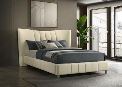 Evelyn Upholstered Queen Panel Platform Bed Ivory - 315956Q