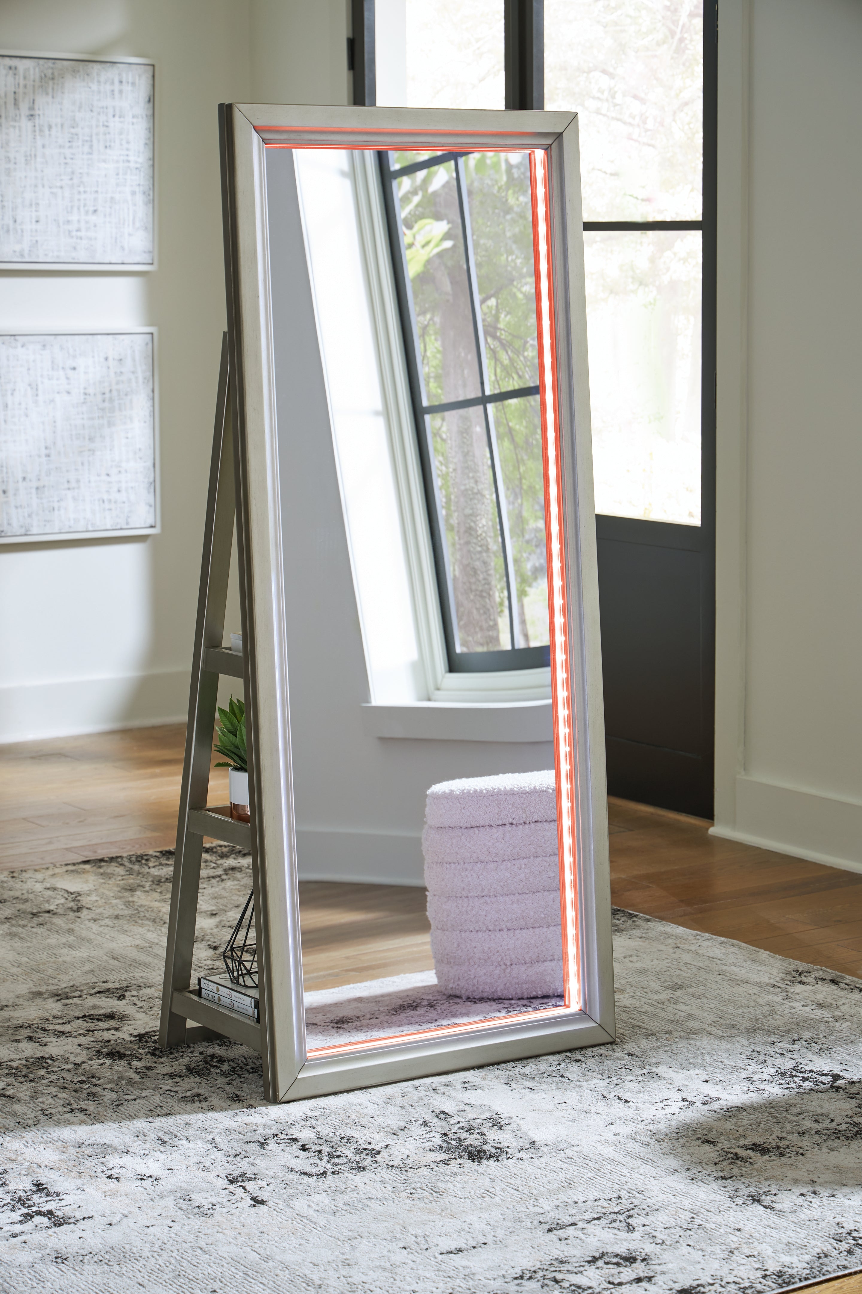Evesen Champagne Floor Standing Mirror/Storage - A8010380