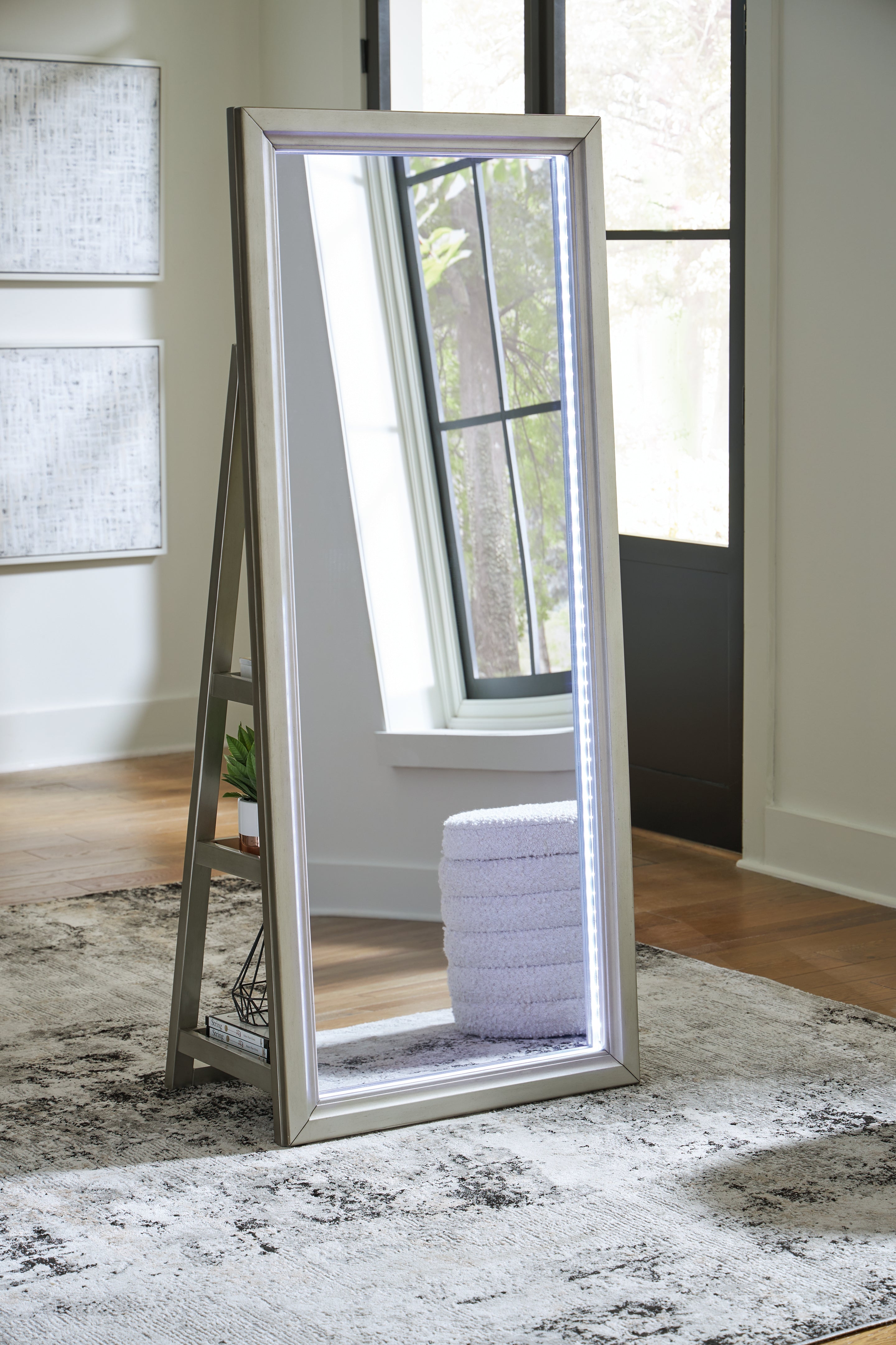 Evesen Champagne Floor Standing Mirror/Storage - A8010380