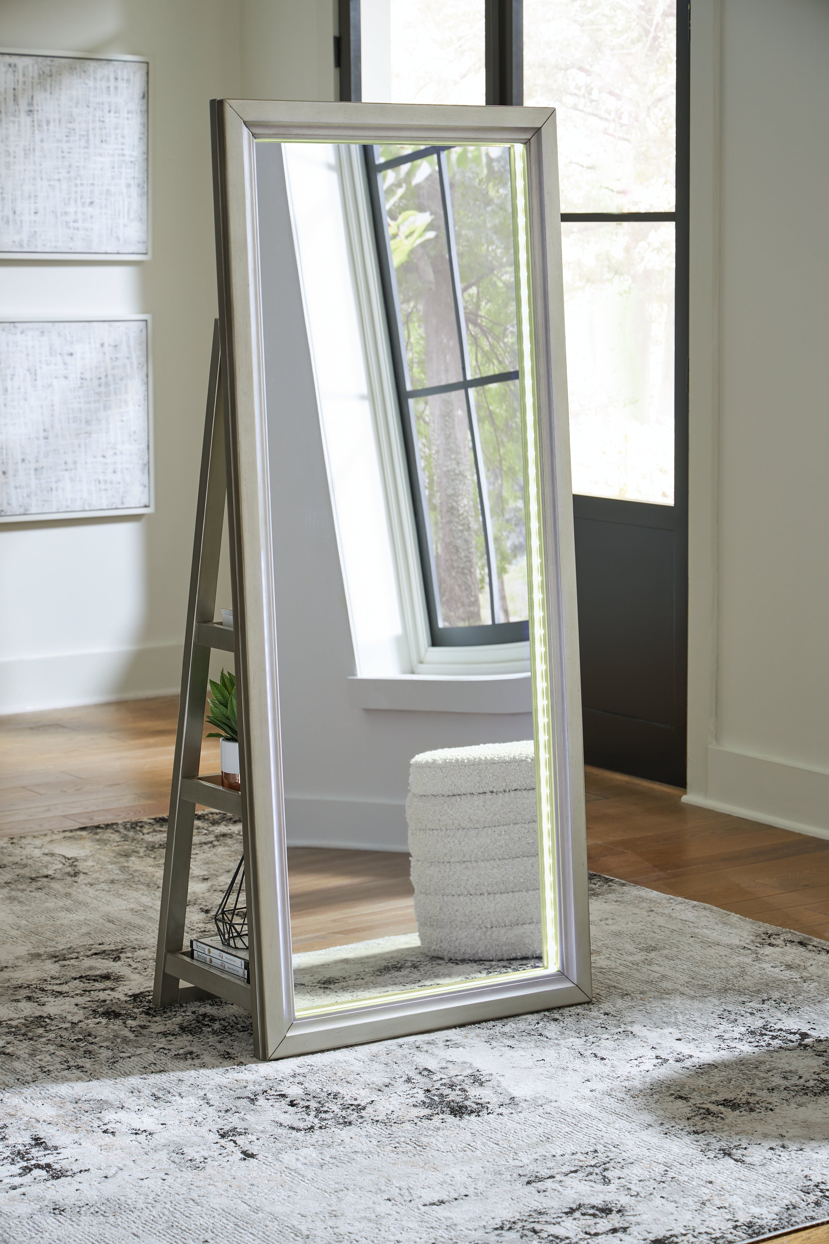 Evesen Champagne Floor Standing Mirror/Storage - A8010380