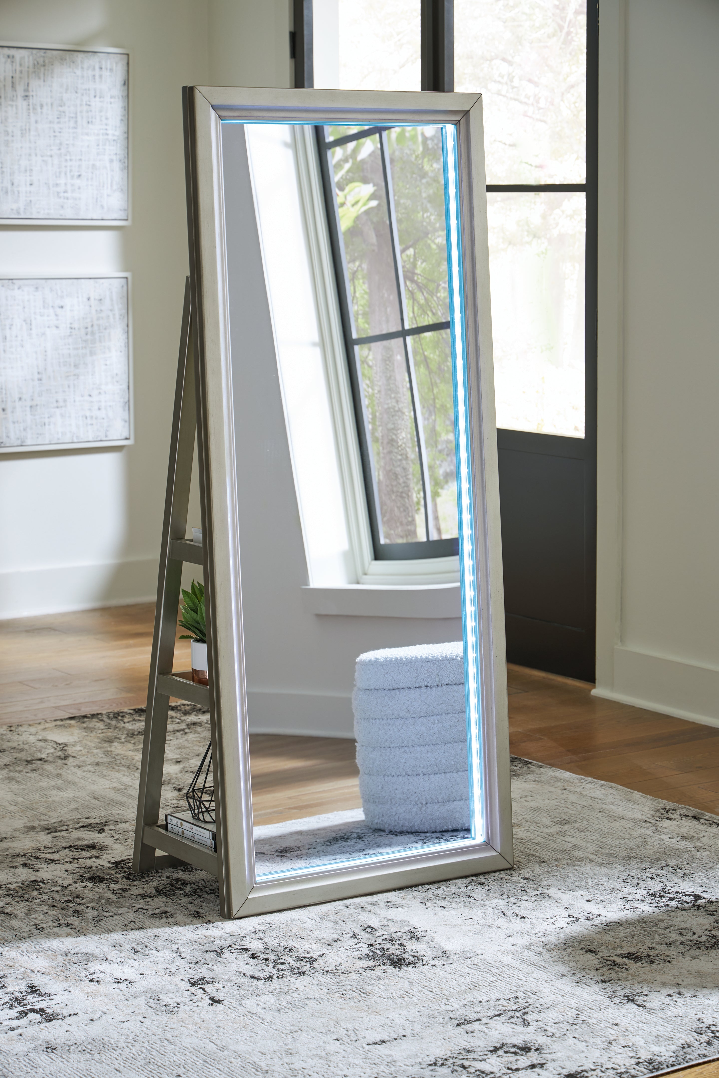 Evesen Champagne Floor Standing Mirror/Storage - A8010380