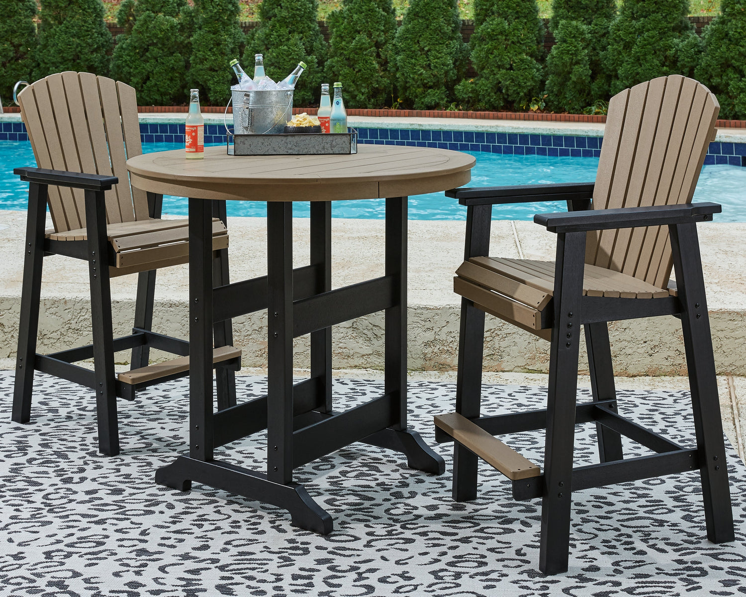 Fairen Trail Outdoor Bar Table and 2 Barstools in Black/Driftwood - PKG009512
