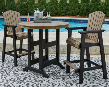 Fairen Trail Outdoor Bar Table and 2 Barstools in Black/Driftwood - PKG009512