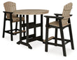 Fairen Trail Outdoor Bar Table and 2 Barstools in Black/Driftwood - PKG009512