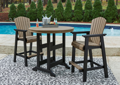 Fairen Trail Outdoor Bar Table and 2 Barstools in Black/Driftwood - PKG009512