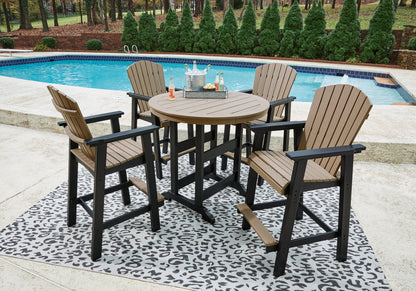 Fairen Trail Outdoor Bar Table and 4 Barstools in Black/Driftwood - PKG009513