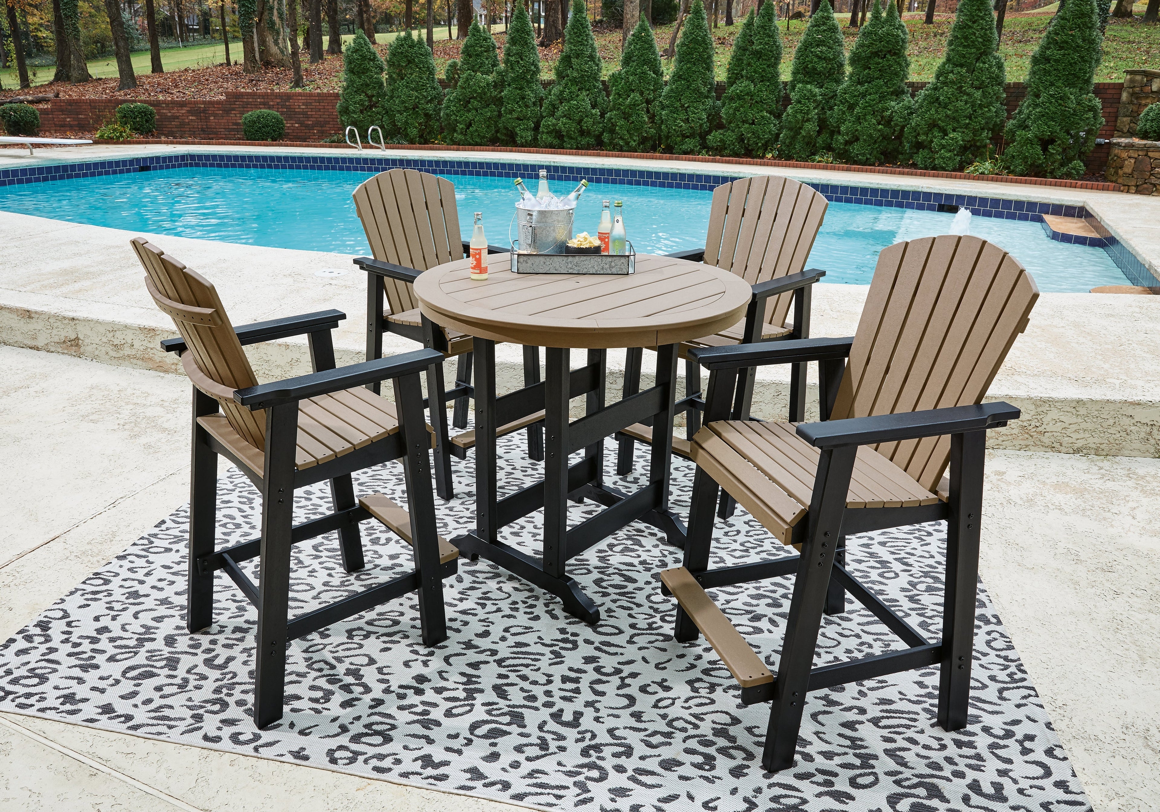 Fairen Trail Outdoor Bar Table and 4 Barstools in Black/Driftwood from Ashley - Luna Furniture