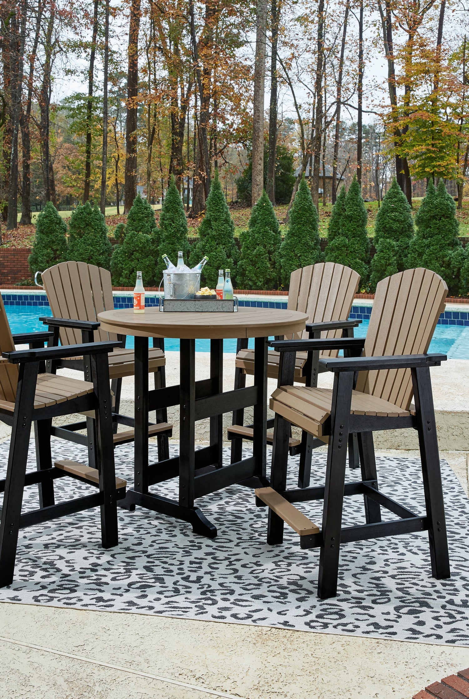 Fairen Trail Outdoor Bar Table and 4 Barstools in Black/Driftwood - PKG009513