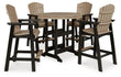 Fairen Trail Outdoor Bar Table and 4 Barstools in Black/Driftwood - PKG009513