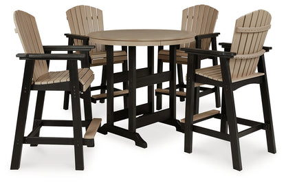 Fairen Trail Outdoor Bar Table and 4 Barstools in Black/Driftwood from Ashley - Luna Furniture