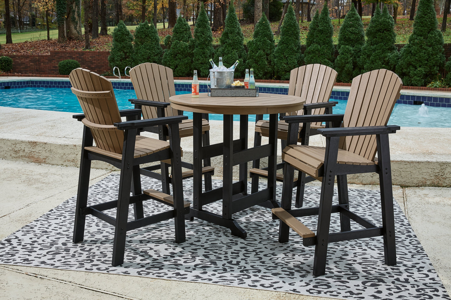 Fairen Trail Outdoor Bar Table and 4 Barstools in Black/Driftwood - PKG009513