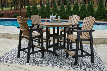 Fairen Trail Outdoor Bar Table and 4 Barstools in Black/Driftwood from Ashley - Luna Furniture