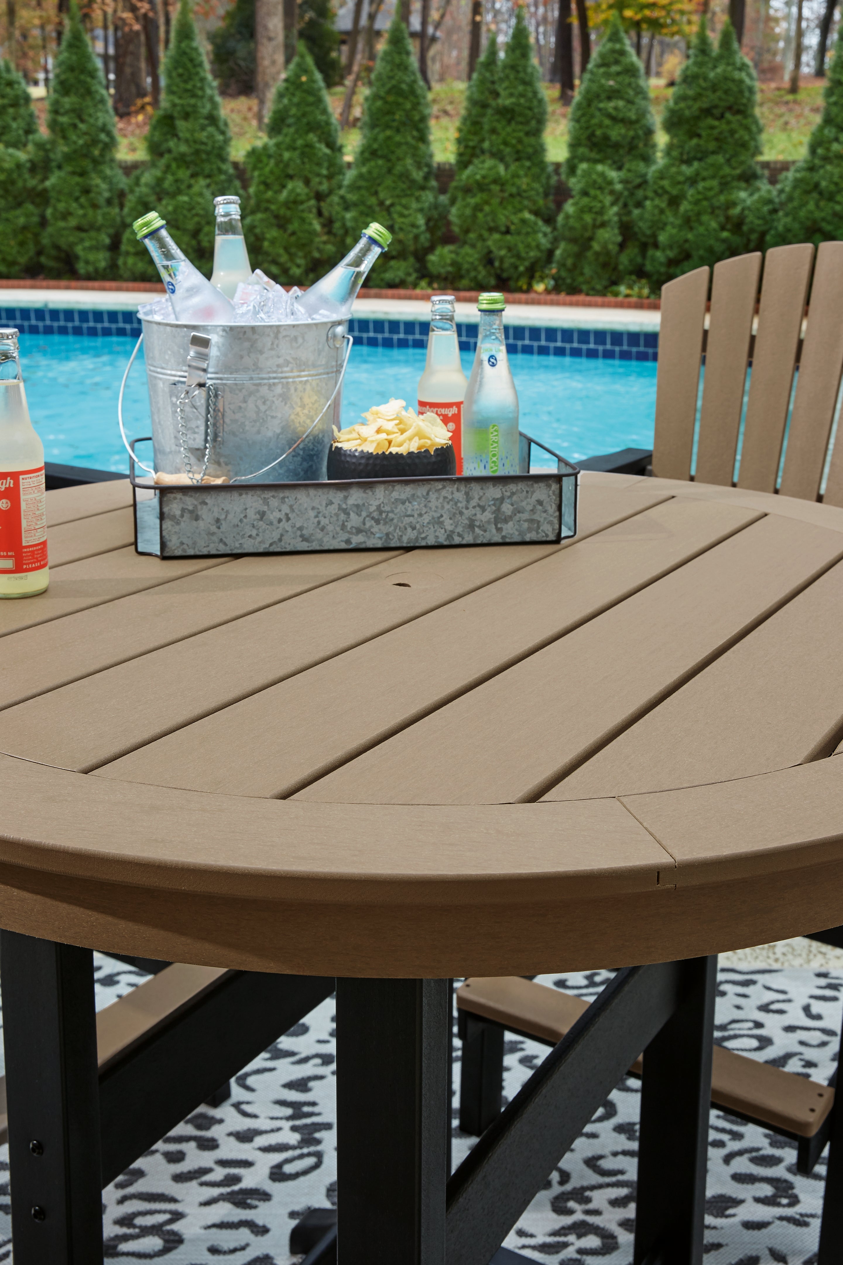 Fairen Trail Outdoor Bar Table and 4 Barstools in Black/Driftwood from Ashley - Luna Furniture