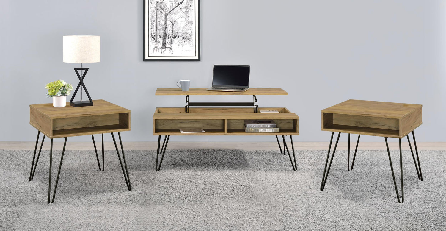 Fanning 3-piece Lift Top Coffee and End Table Set Golden Oak - 723368-S3