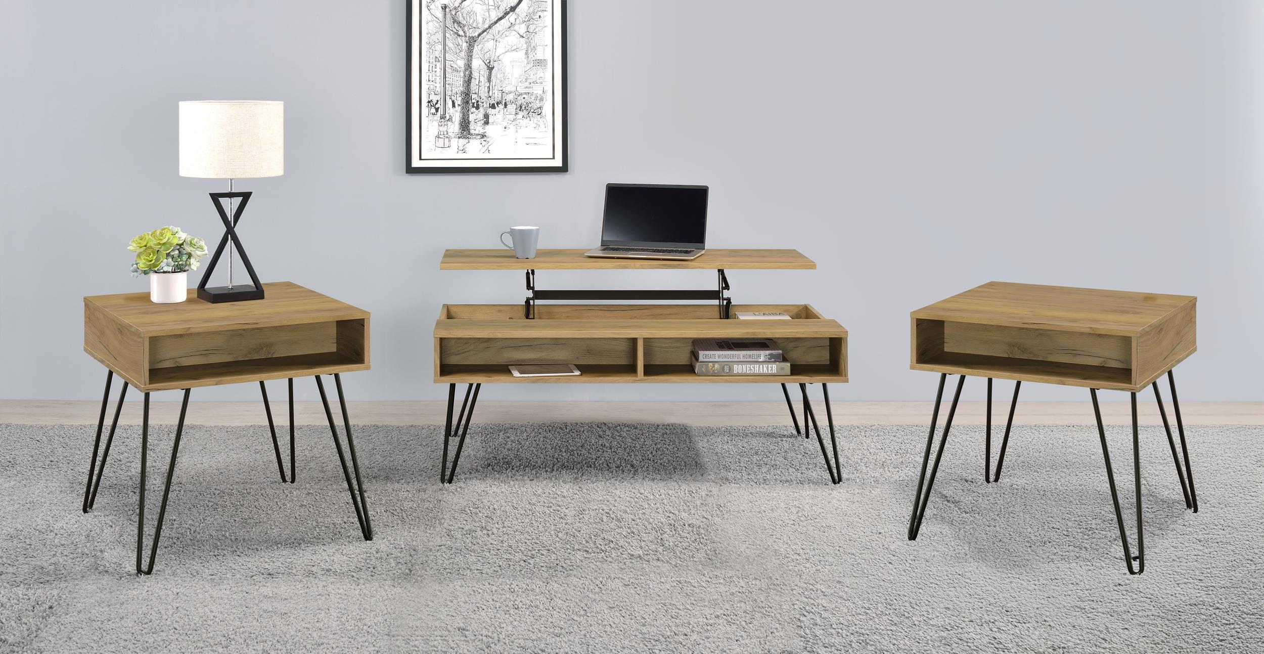 Fanning 3-piece Lift Top Coffee and End Table Set Golden Oak - 723368-S3
