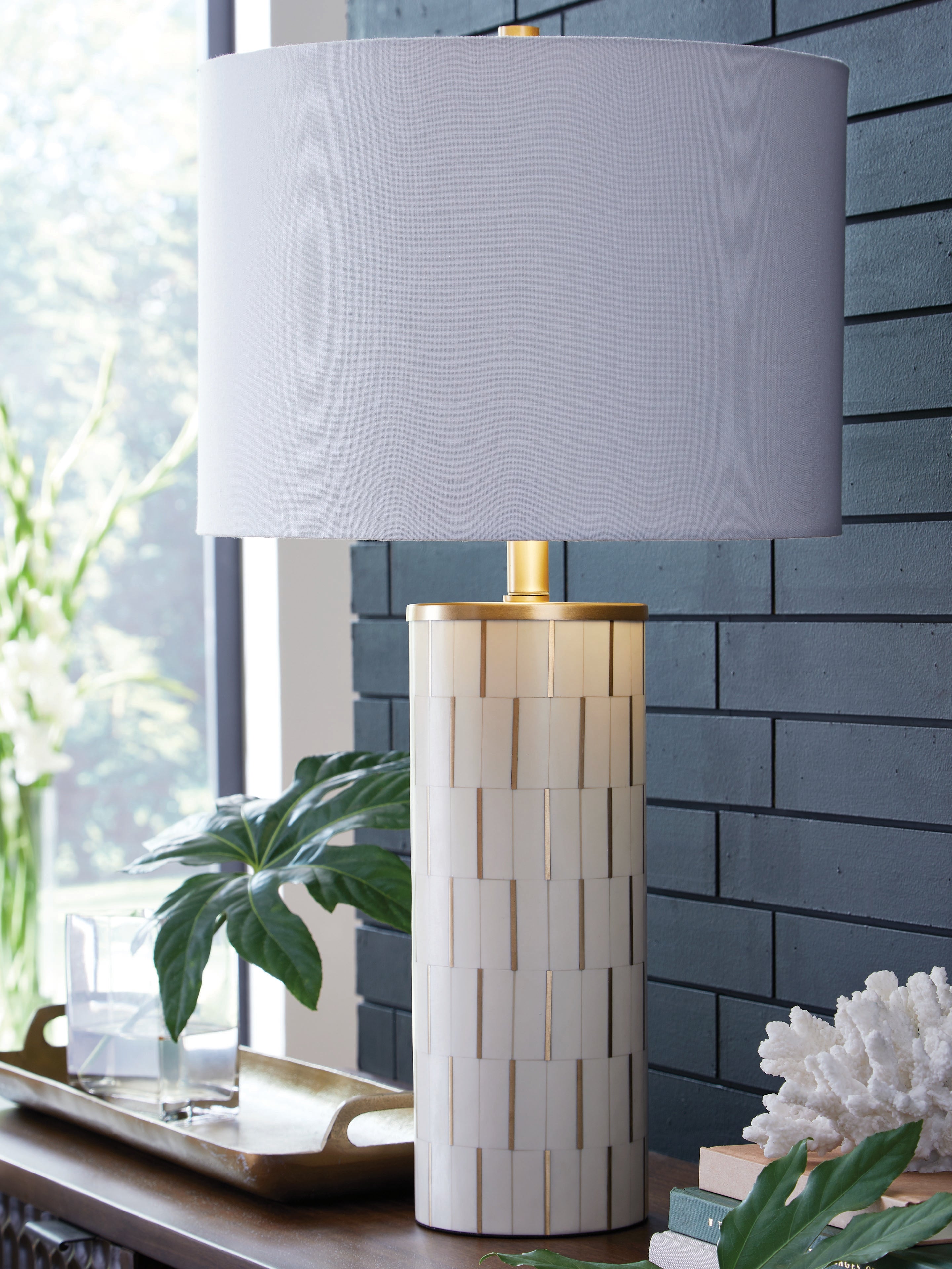 Faridworth White/Gold Finish Table Lamp - L235954