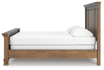 Feddinger California King Panel Bed with Mirrored Dresser in Medium Brown from Ashley - Luna Furniture
