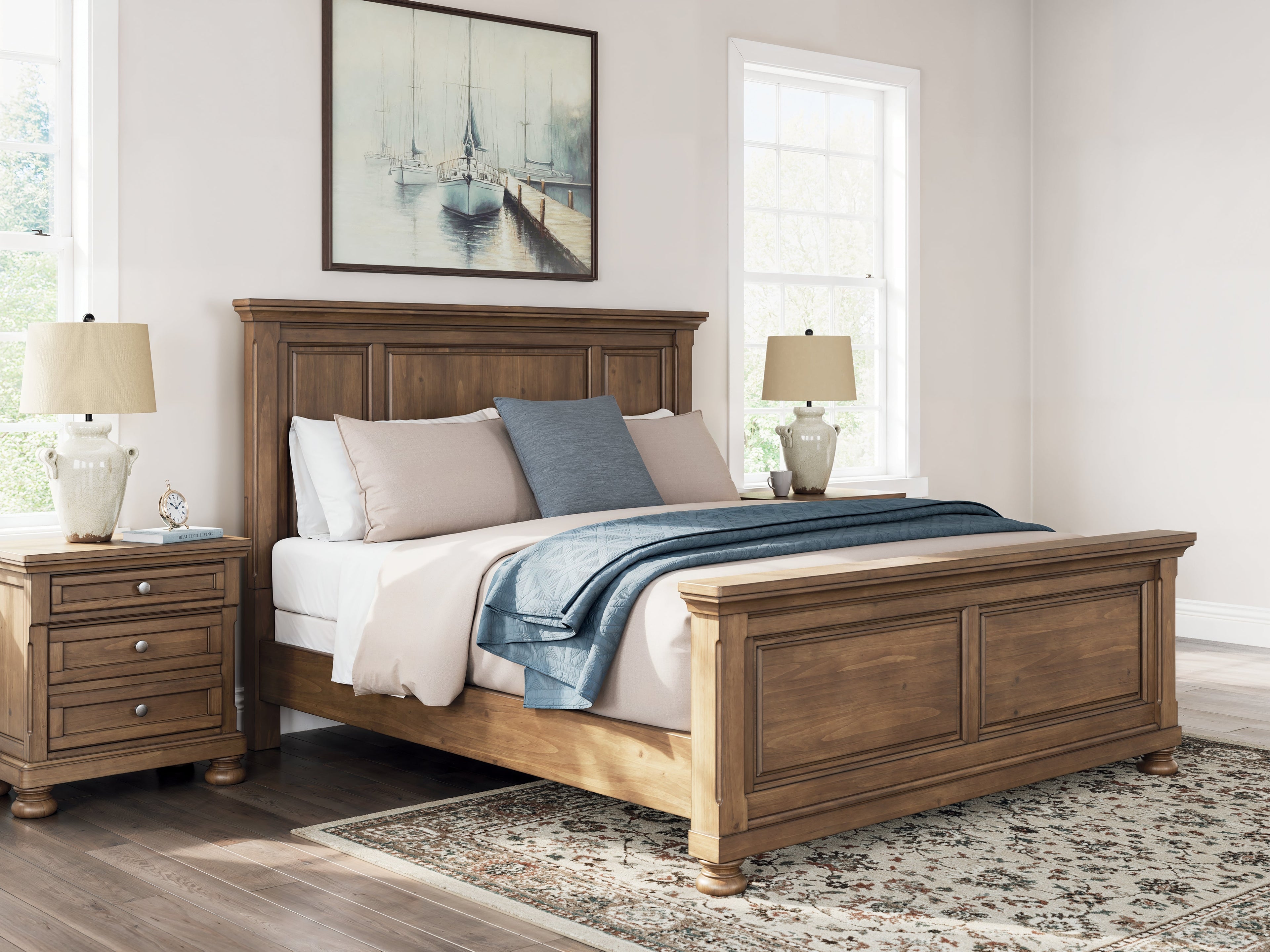 Feddinger California King Panel Bed with Mirrored Dresser in Medium Brown from Ashley - Luna Furniture