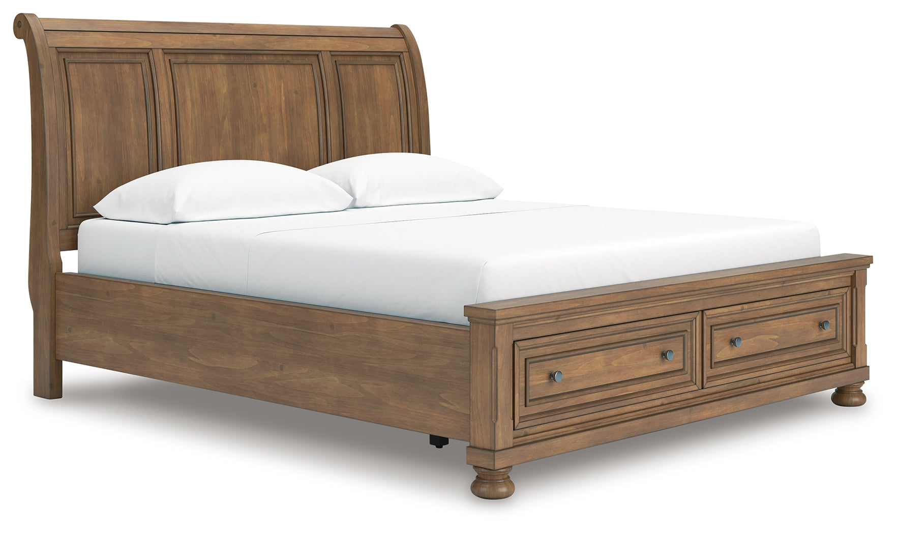 Feddinger California King Storage Sleigh Bed with Dresser and Nightstand in Medium Brown from Ashley - Luna Furniture