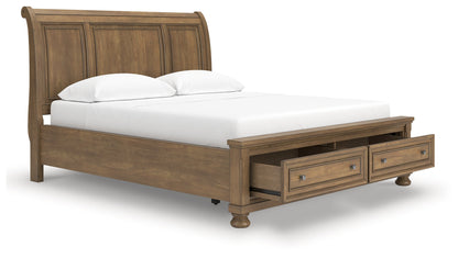 Feddinger California King Storage Sleigh Bed with Dresser and Nightstand in Medium Brown from Ashley - Luna Furniture