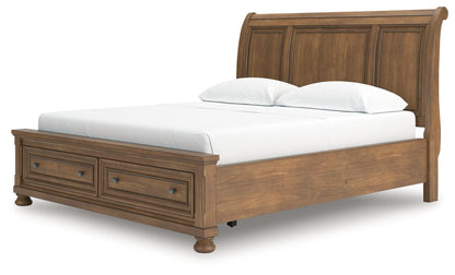 Feddinger California King Storage Sleigh Bed with Dresser and Nightstand in Medium Brown from Ashley - Luna Furniture