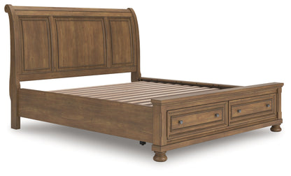 Feddinger California King Storage Sleigh Bed with Dresser and Nightstand in Medium Brown from Ashley - Luna Furniture