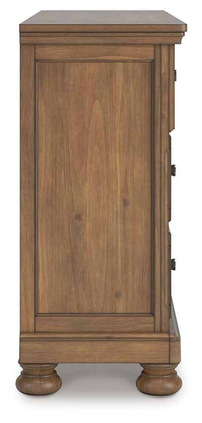 Feddinger California King Storage Sleigh Bed with Dresser and Nightstand in Medium Brown from Ashley - Luna Furniture