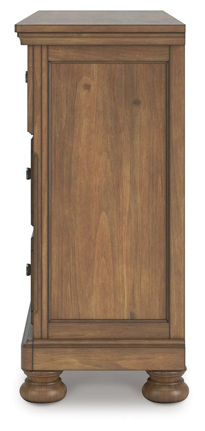 Feddinger California King Storage Sleigh Bed with Dresser and Nightstand in Medium Brown from Ashley - Luna Furniture